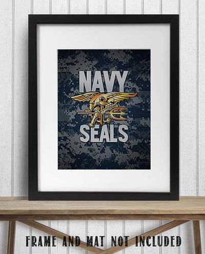 Navy Seals Trident Logo Print- 8 x 10"- Wall Art Prints-Ready To Frame- Official Navy Seals Trident On Camo-Replica Poster Print. Home Decor-Office Decor-Military Decor. Pride For Some of the Best.