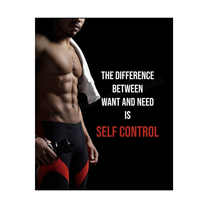 Self Control-Difference Between Want &amp; Need- Motivational Fitness Sign- 8 x 10" Wall Art- Ready to Frame. Inspirational Exercise Print for Home-Office-Gym-Studio Decor. Great Gift of Motivation!