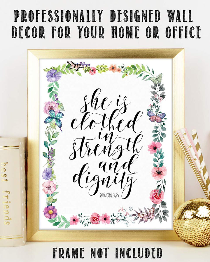 Proverbs 31 Woman-"Strength &amp; Dignity". Bible Verse Wall Art-8x10-Scripture Wall Art- Ready to Frame. Home D?cor-Christian Gifts. Inspirational &amp; Encouraging Verse- Perfect Gift For That Special Lady