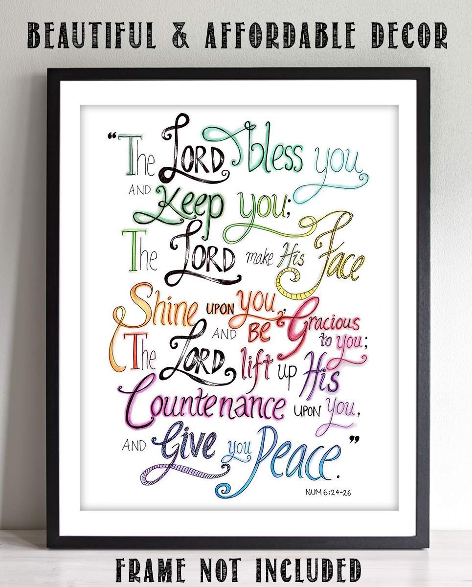 The Lord Bless You, Keep You-Give You Peace-Numbers 6:24-26 Bible Verse Wall Art-8x10"-Modern Typographic Design. Scripture Wall Print-Ready to Frame. Home-Office-Church D?cor. Great Christian Gift.