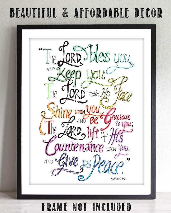 The Lord Bless You, Keep You-Give You Peace-Numbers 6:24-26 Bible Verse Wall Art-8x10"-Modern Typographic Design. Scripture Wall Print-Ready to Frame. Home-Office-Church D?cor. Great Christian Gift.