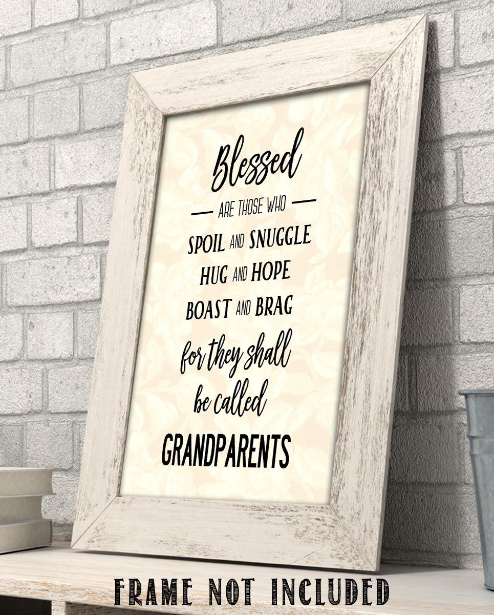 Grandparents-Blessed Wall Art- 8 x 10" Wall Decor-Ready to Frame. Modern Typographic Floral Silhouette Print. Great Home-Office Decor. Perfect Heartfelt &amp; Inspirational Gift to Brag on Grandkids.
