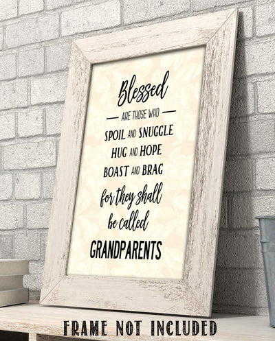 Grandparents-Blessed Wall Art- 8 x 10" Wall Decor-Ready to Frame. Modern Typographic Floral Silhouette Print. Great Home-Office Decor. Perfect Heartfelt & Inspirational Gift to Brag on Grandkids.