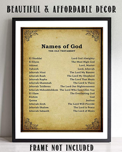 "Names of God- Old Testament-Meanings"- Bible Wall Art. 10 x 8"