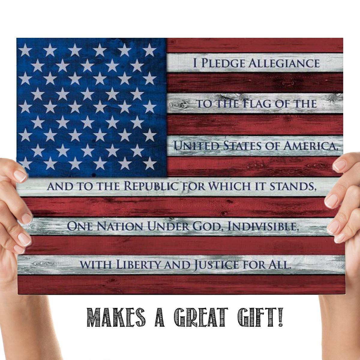 "The Pledge of Allegiance on USA Flag"-10 x 8"