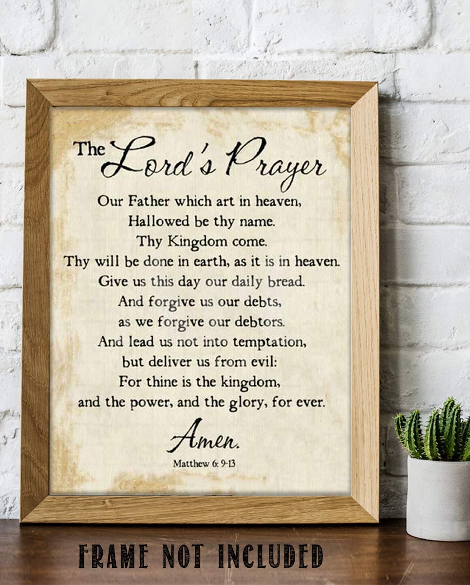 The Lord's Prayer-Tan-Matthew 6: 9-13- Tan Parchment Print- 8 x 10" Wall Art- Ready to Frame. Traditional Script Design-Home D?cor, Kitchen D?cor- Christian Gifts. Inspirational Prayer For All.