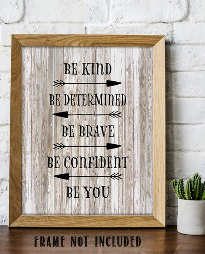 Be Kind-Determined-Brave-You- Inspirational Wall Art- 8 x 10" Print Wall Decor-Ready to Frame. Rustic Typographic Print for Home-Office-School-Lodge. Great Reminders to Be the Best You. Great Gift!