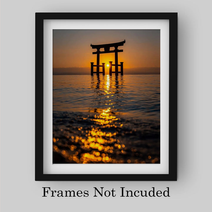 Shinto Shrine Inspirational Wall Art -8 x 10" Peaceful Beach Sunset Picture Print -Ready to Frame. Inspiring Decor for Home-Office-Studio-School-Ocean Themes. Great Zen Gift for Motivation!