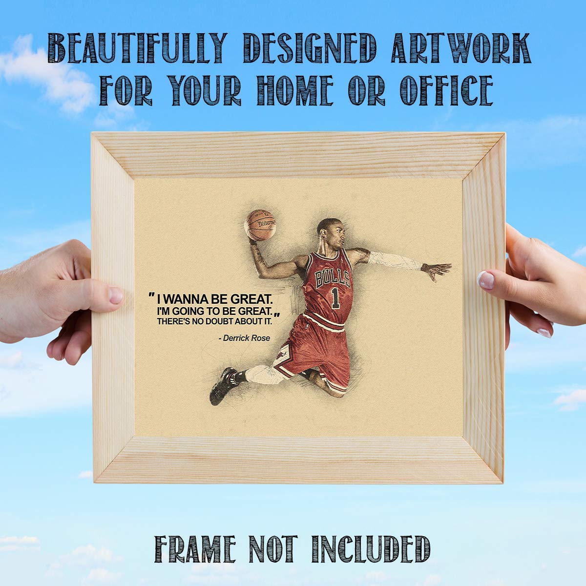 Derrick Rose Quotes-"I Wanna Be Great-No Doubt"- 10 x 8"-Motivational Basketball Poster Print-Ready to Frame. Inspirational Wall Art. Home Decor-Office D?cor. Perfect for Locker Room-Gym-Bedroom.