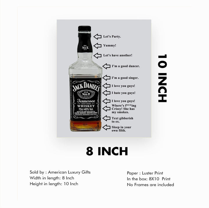 Jack Daniels Funny Sign Wall Art- 8x10" Party Time Poster Print-Ready to Frame. Must Have for JD Whiskey Fans. Fun Retro Addition To Home-Man Cave-Dorm-Bar-Garage. Humorous Gift for Alcohol Lovers!
