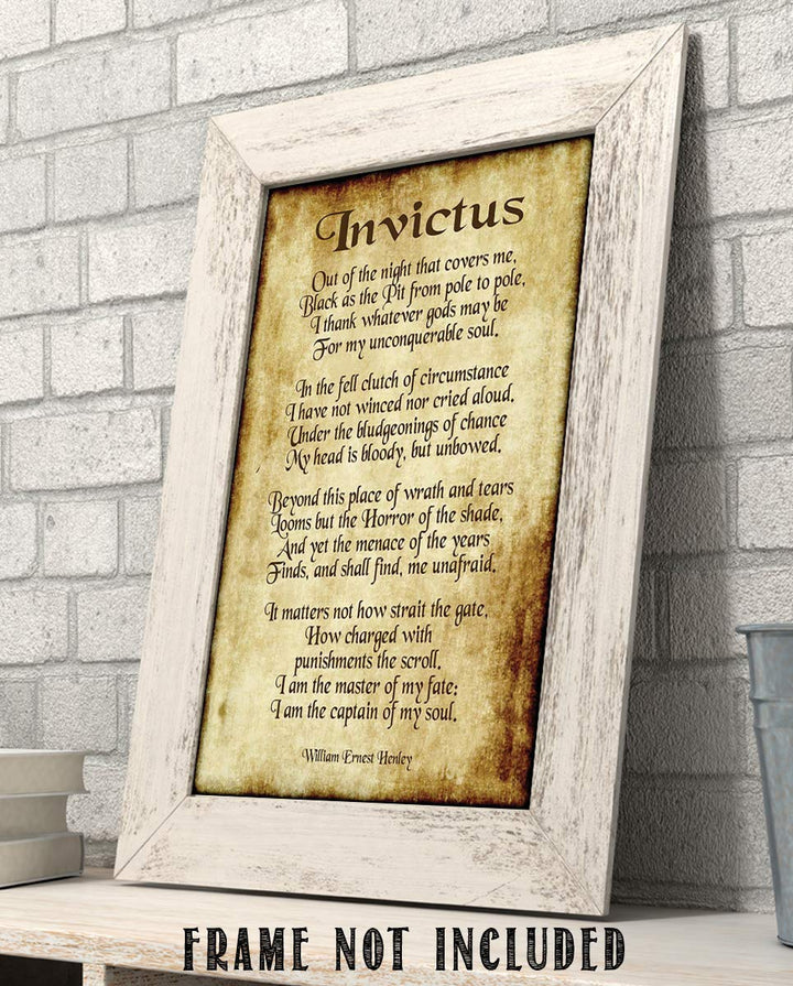 Invictus by William Henley-Poetry Wall Art- 8 x 10" Wall Print Decor. Scripted Font Poem on Replica Distressed Parchment Print-Ready To Frame. Home-Bedroom-Office Decor. Great Gift for Poetry Fans!