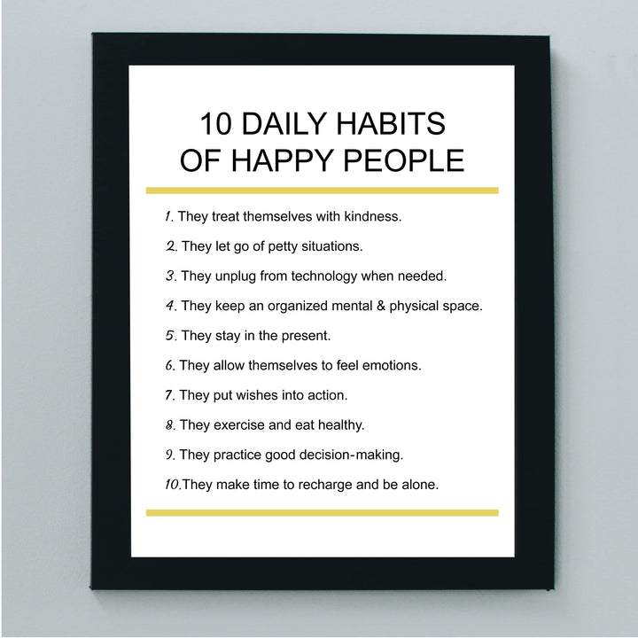 "10 Daily Habits of Happy People"-Motivational Quotes Wall Art -8x10" Inspirational Print -Ready to Frame. Home-Office-Classroom-Teen Decor. Great Gift for Teachers, Graduates, &amp; Motivation!