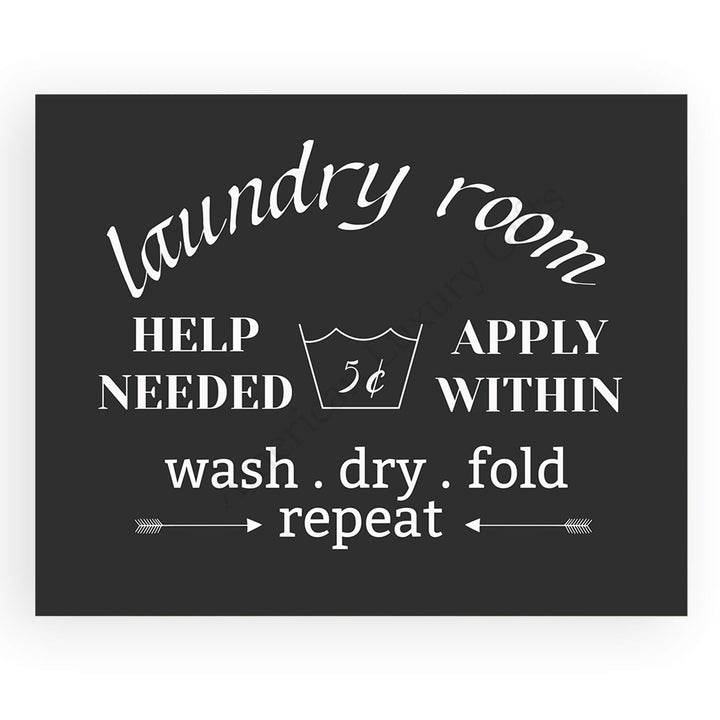 Funny Laundry Room Signs- (2) 10 x 8" Rustic Wall Decor Prints-Ready to Frame."The Laundry Room" &amp;"Help Needed-Apply Within" Fun Home-Farmhouse Decor. Humorous Accessories to Inspire Home Duties!