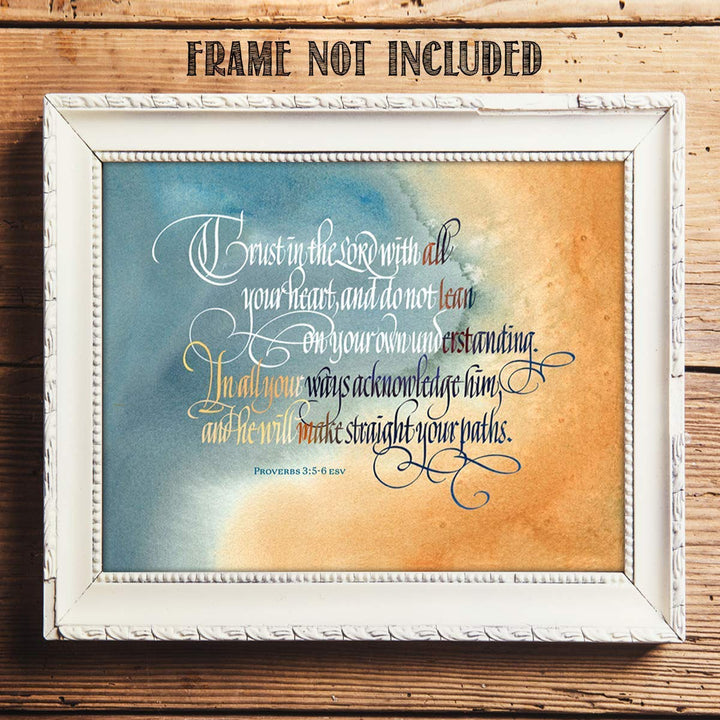 TRUST in the Lord With All Heart- Proverbs 3:5-6. Bible Verse Wall Art-10 x 8- Scripture Wall Art- Ready to Frame. Home D?cor, Office D?cor-Christian Gifts. Perfect Reminder To Have Faith &amp; Trust God.