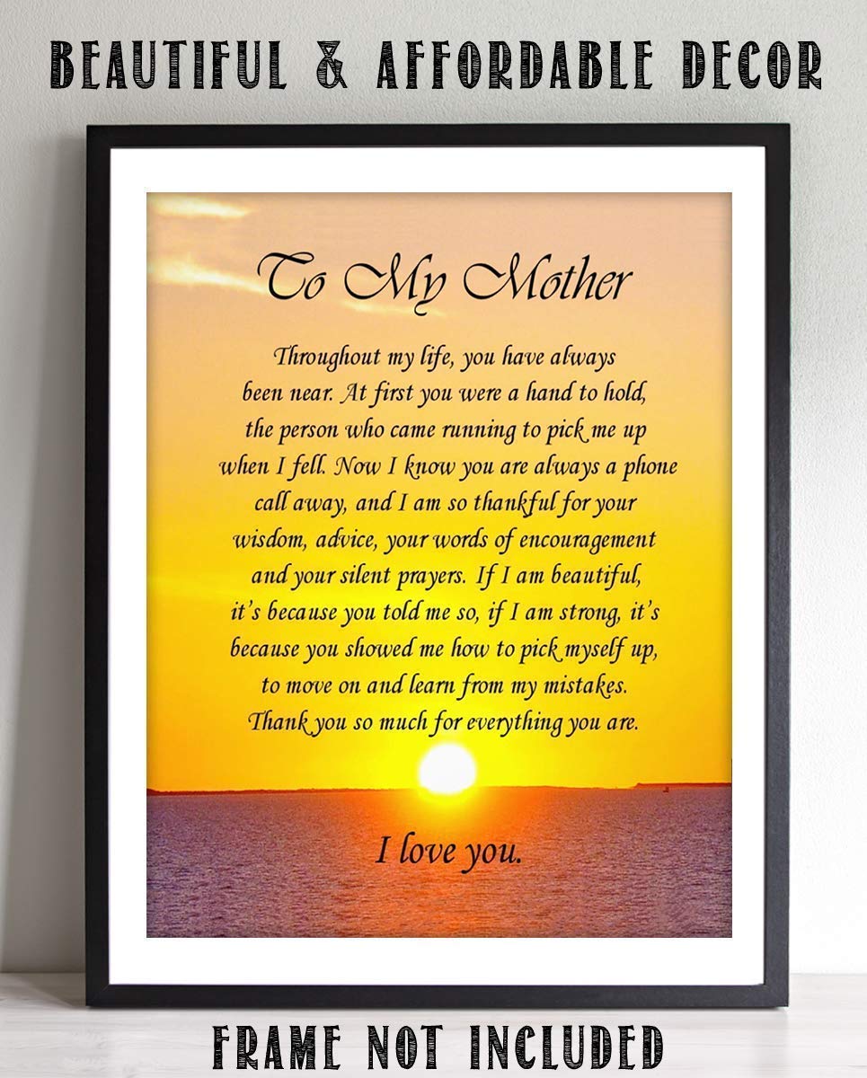 To My Mother Art Image- Thank You For Everything! 8 x 10 Wall Art Ready to Frame. Permanent Heartfelt &amp; Inspirational Gift Saying Thank You. Lifetime Keepsake Gift for Any Mother, Parents &amp; In-Laws