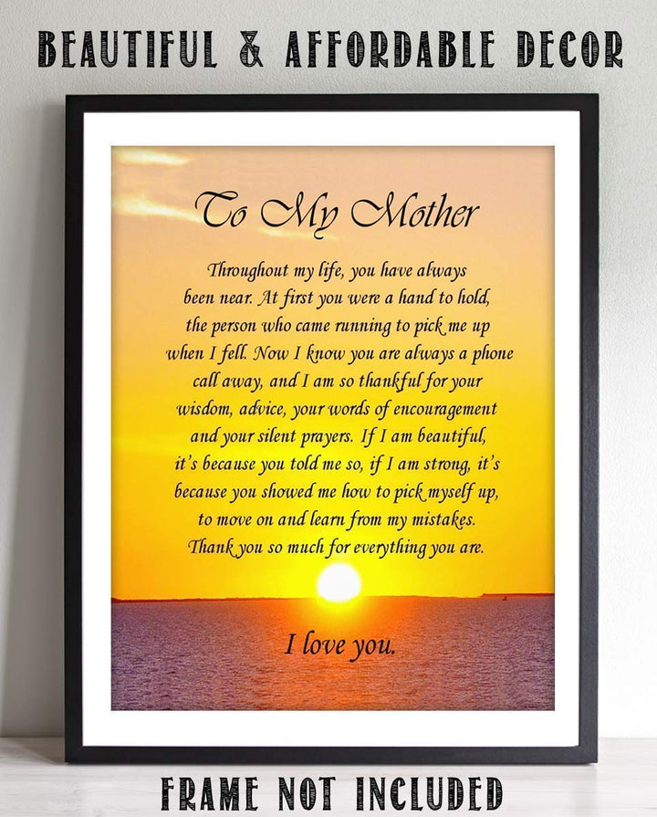 To My Mother Art Image- Thank You For Everything! 8 x 10 Wall Art Ready to Frame. Permanent Heartfelt &amp; Inspirational Gift Saying Thank You. Lifetime Keepsake Gift for Any Mother, Parents &amp; In-Laws