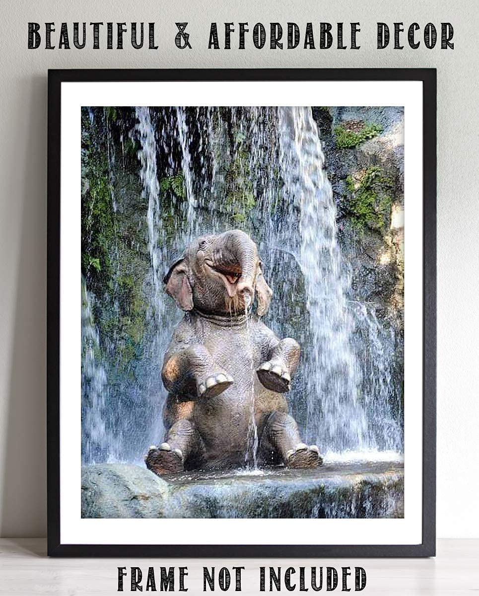 Young Elephant Laughing in Waterfall- 8 x 10" Print Wall Art- Ready to Frame- Home D?cor, Nursery D?cor &amp; Wall Prints for Animal Themes &amp; Children&
