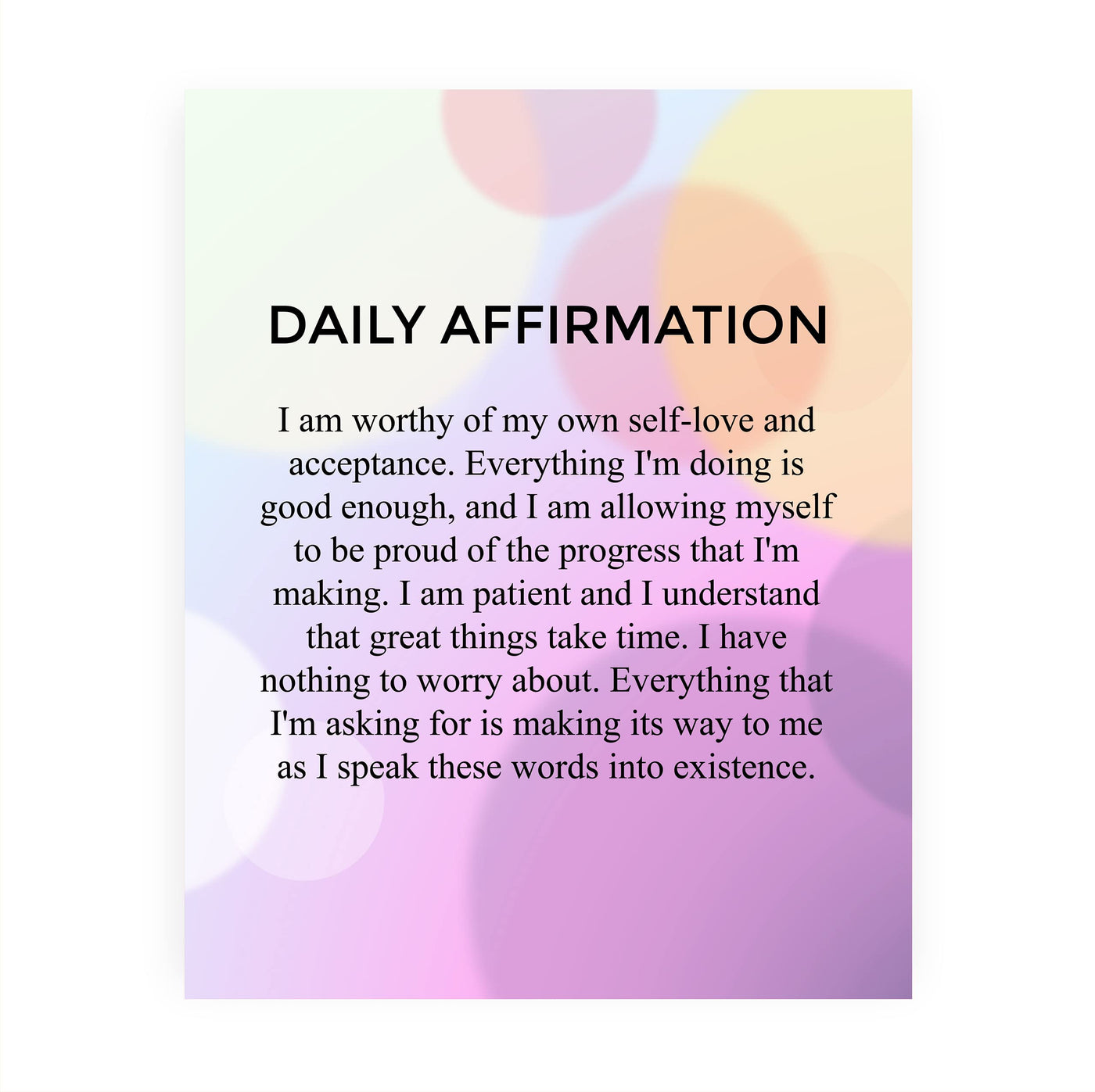 Daily Affirmations-8 x 10" Inspirational Poster Print. Motivational Wall Art-Ready to Frame. Ideal for Home-Office-Classroom-Teen Decor. Program Yourself to Win the Day! Great Gift for Graduates.