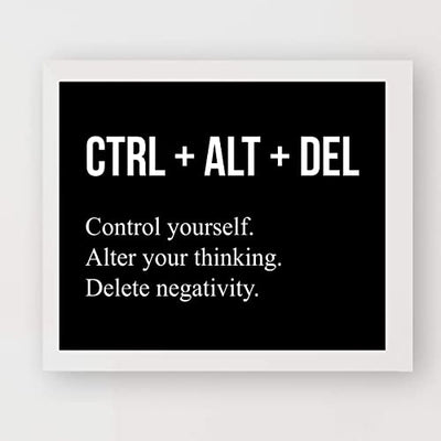"Control Yourself-Alter Your Thinking-Delete Negativity" Motivational Wall Art -10 x 8"