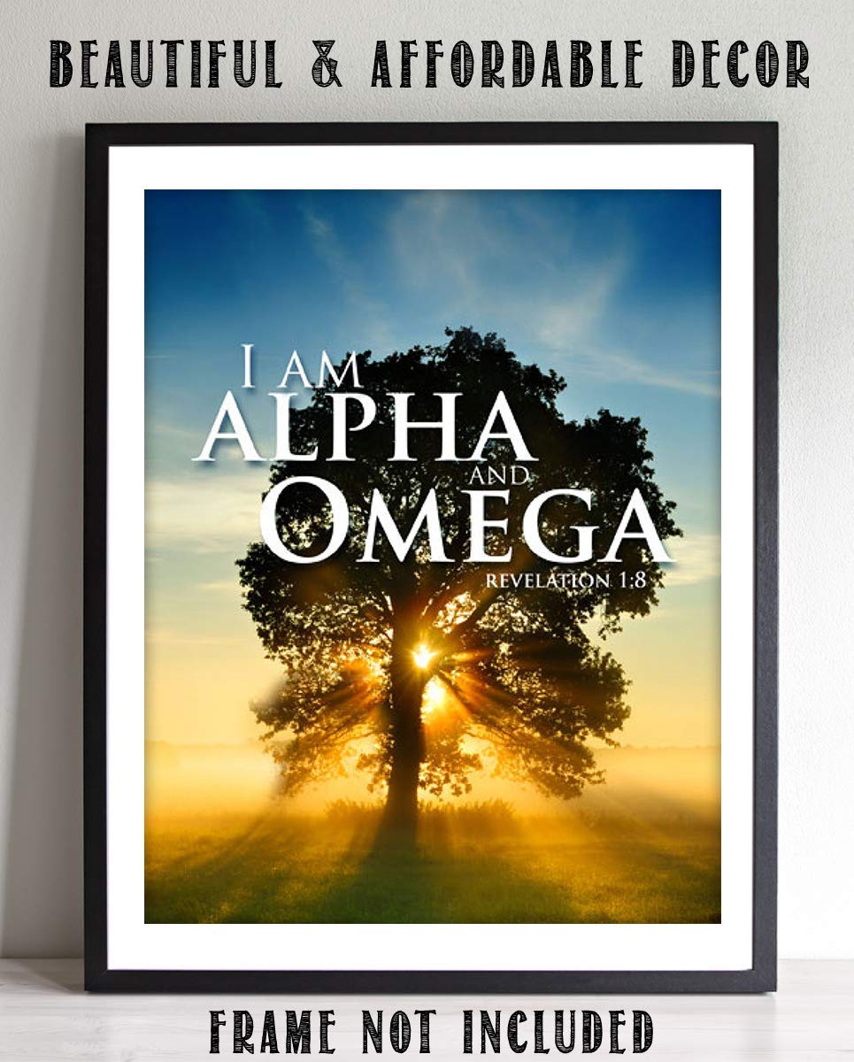 I AM ALPHA and OMEGA- Revelation 1:8- Bible Verse Wall Art- 8 x 10"-Sunrise Tree-Scripture Wall Print- Ready to Frame. Home D?cor-Office D?cor-Christian Gifts. The Beginning &amp; The End!