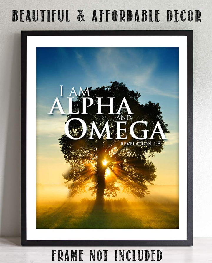 I AM ALPHA and OMEGA- Revelation 1:8- Bible Verse Wall Art- 8 x 10"-Sunrise Tree-Scripture Wall Print- Ready to Frame. Home D?cor-Office D?cor-Christian Gifts. The Beginning &amp; The End!