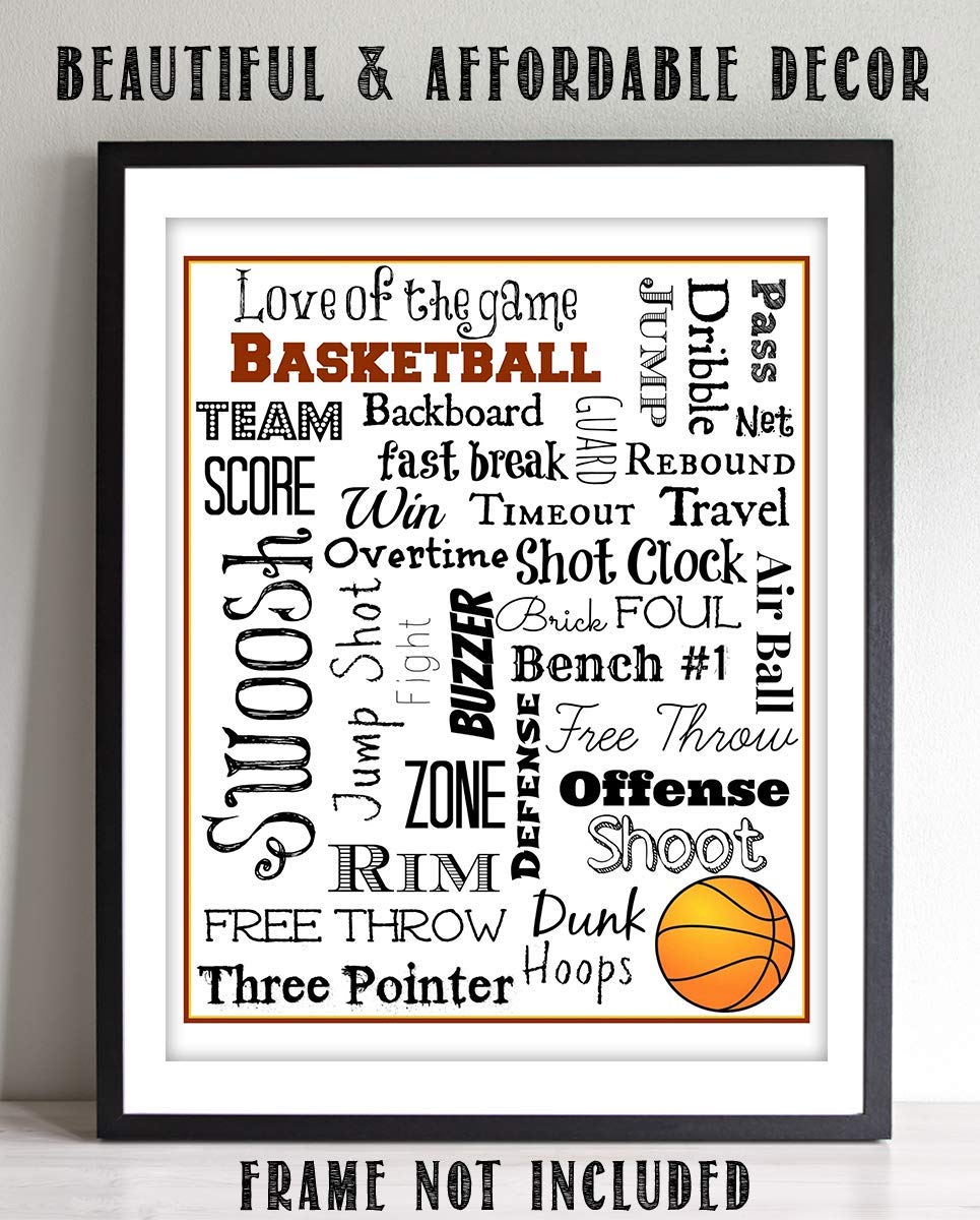 Basketball Fundamentals Word Art-8 x 10"-Poster Print- Ready To Frame. Motivational Wall Art with Key"Game Talk". Sports Home Decor-Bedroom Decor. Great for Locker Room-Gym-Man Cave. Love of The Game