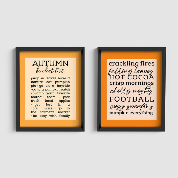 Autumn Bucket List &amp;"Crackling Fires" 2-Piece Wall Art Set- 8 x 10"s Fall Decor Wall Prints-Ready to Frame. Home-Kitchen-Living-Family-Holiday Wall Decor. Great Gift &amp; Reminders of Fall Fun!