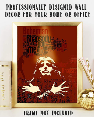 Freddie Mercury-"Bohemian Rhapsody" Abstract Word Art Print- 8 x 10 Wall Print- Ready To Frame- Queens Classic Song Poster. Home Decor-Studio-Bar-Man Cave Decor. Perfect Gift For All Rock Music Lovers