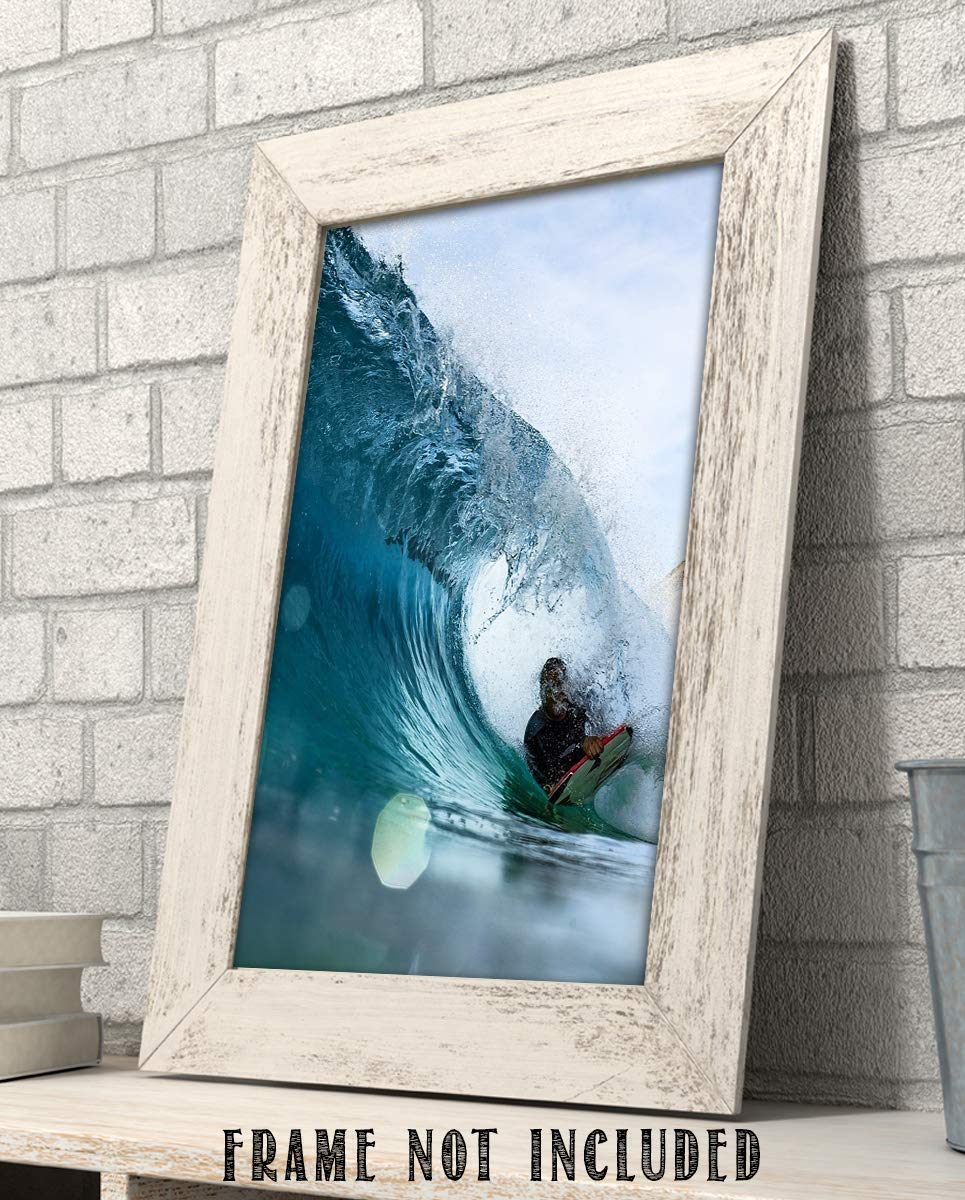 Surfer Shooting the Pipeline - 8 x 10 Wall Art Print Ready to Frame. Modern Home D?cor, Office D?cor &amp; Wall Print for Beach, Ocean and Surfing Themes. Perfect Gift for your Ocean- Surfer Friends!