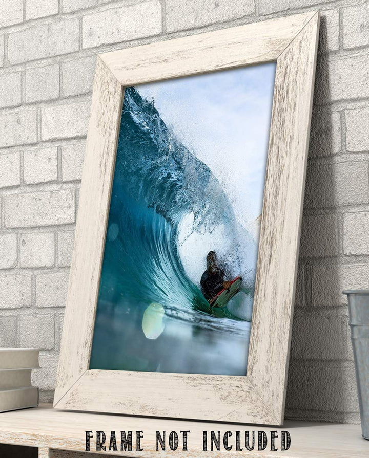 Surfer Shooting the Pipeline - 8 x 10 Wall Art Print Ready to Frame. Modern Home D?cor, Office D?cor &amp; Wall Print for Beach, Ocean and Surfing Themes. Perfect Gift for your Ocean- Surfer Friends!
