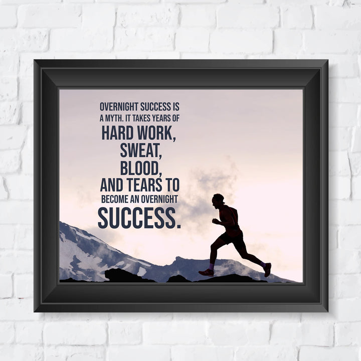 Overnight Success Is a Myth Motivational Exercise &amp; Fitness Print Wall Art -10 x 8" Inspirational Sports Print -Ready to Frame. Perfect Home-School-Office-Gym-Locker Room Decor. Great Gift!
