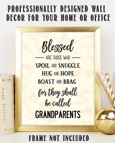 Grandparents-Blessed Wall Art- 8 x 10" Wall Decor-Ready to Frame. Modern Typographic Floral Silhouette Print. Great Home-Office Decor. Perfect Heartfelt & Inspirational Gift to Brag on Grandkids.