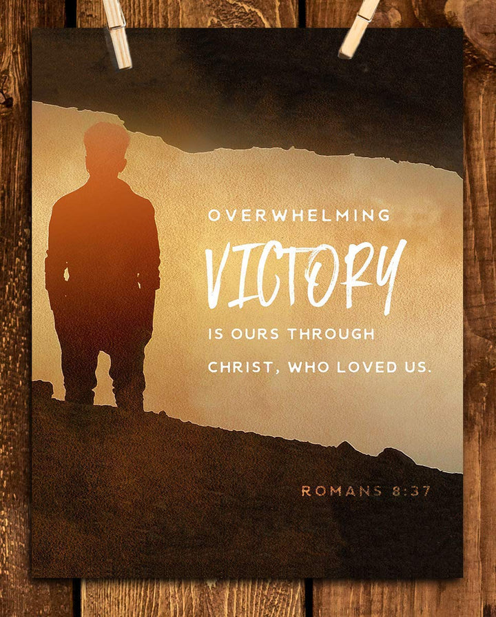 Victory In Christ-Romans 8:37 Bible Verse Wall Art- 8x10- Modern Sign Typography Image Ready To Frame- Scripture Wall Art-Home D?cor, Office D?cor-Christian Gifts. Inspiring &amp; Encouraging Verse.