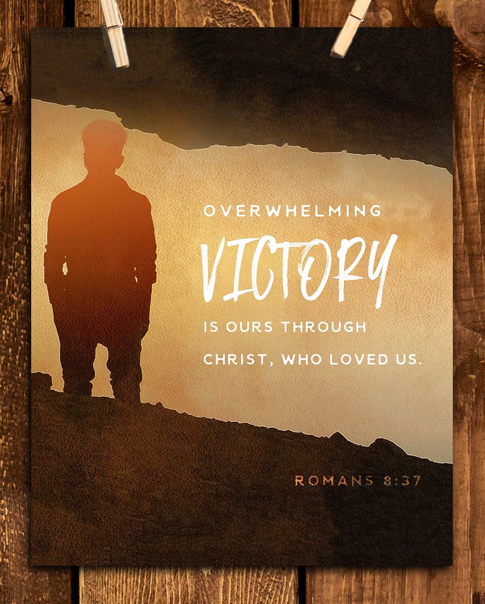 Victory In Christ-Romans 8:37 Bible Verse Wall Art- 8x10- Modern Sign Typography Image Ready To Frame- Scripture Wall Art-Home D?cor, Office D?cor-Christian Gifts. Inspiring & Encouraging Verse.