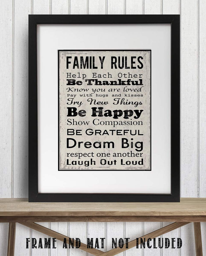 Family Rules Sign-"Be Thankful-Happy-LOL"- Wall Art- 8 x 10" Print Wall Decor-Ready to Frame. Distressed Sign Replica Print for Home. Great Reminders to Love, Appreciate &amp; Respect. Great Sign for ALL!