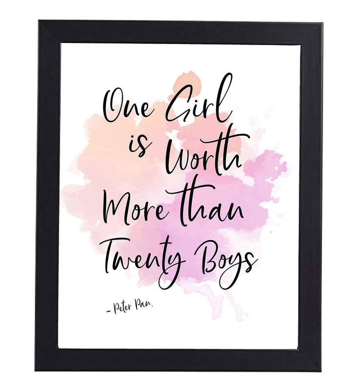 Peter Pan Quotes Wall Art-"One Girl Is Worth Twenty Boys" -8 x 10" Inspirational Typographic Art Print-Ready to Frame. Perfect Decor for Home-Bedroom-Nursery. Great Gift for All Disney Fans!