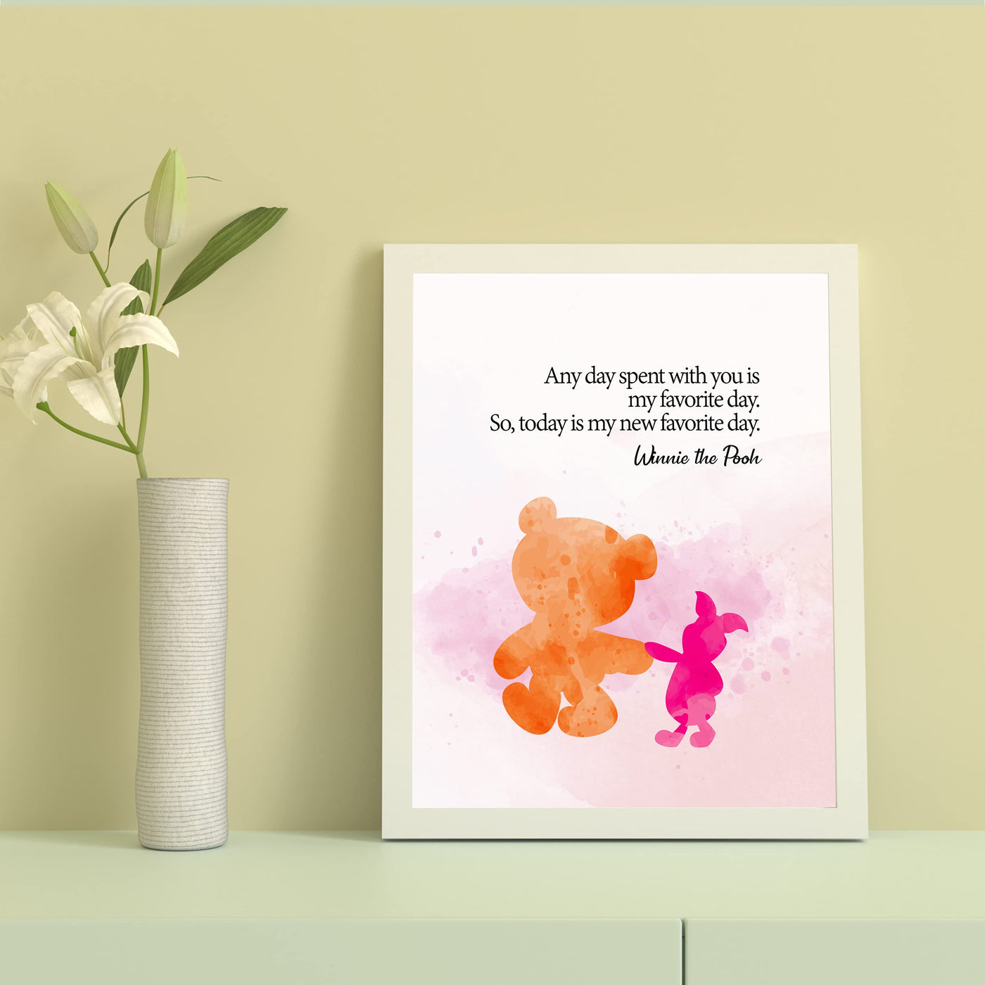 Winnie the Pooh Quotes-"Today Is My New Favorite Day" Inspirational Wall Art -8 x 10 Replica Abstract Painting Art Print-Ready to Frame. Classic Home-Bedroom-Nursery-Play Room Decor. Great Gift!