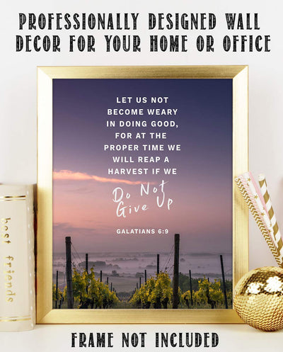 Let Us Not Become Weary- Do Not Give Up- Gal. 6:9- Bible Verse Wall Art- 8x10"-Sunset Vineyards-Scripture Wall Print- Ready to Frame. Home D?cor-Office D?cor-Christian Gifts. The Harvest is Coming!