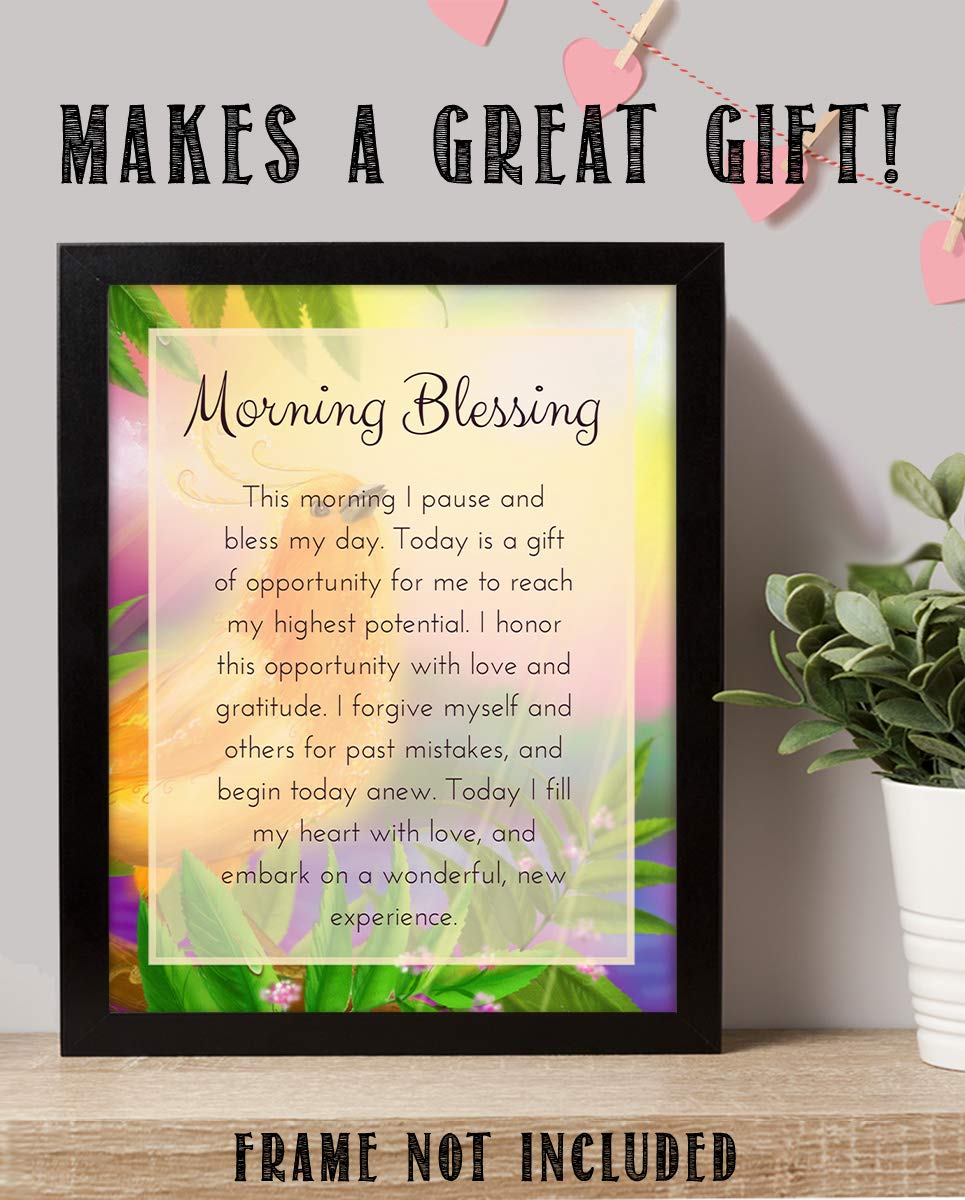 Morning Blessing-Affirmations- Inspirational Wall Art- 8 x 10 Typographic Floral Print-Ready to Frame. Home-Office-School-Restaurant D?cor. Display Your Gratitude &amp; Positive State To Read Daily!