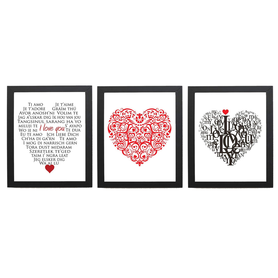 I Love You Trio- Word Art &amp; Floral Art Print Set of (3)-8 x10&