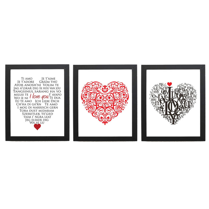 I Love You Trio- Word Art &amp; Floral Art Print Set of (3)-8 x10&