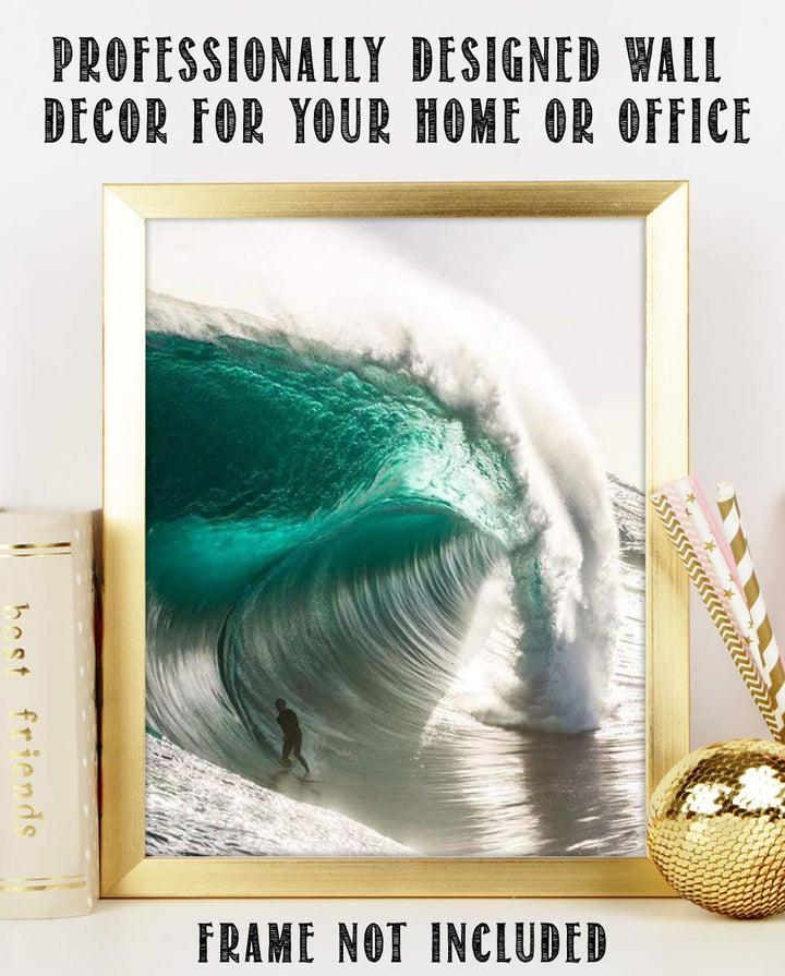 Monster Pipeline Surfer-Poster Print- 8 x 10" Wall Art Print-Ready to Frame. Coastal Home D?cor, Office D?cor &amp; Wall Decor for Beach, Ocean and Surfing Themes. Makes a Perfect Gift for Surf Lovers