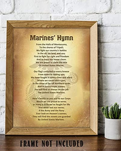 Marine Corps Hymn- Song Wall Art w/Logo Silhouette- 8 x 10"