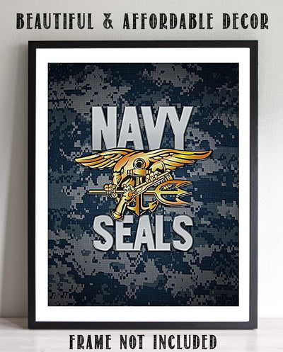 Navy Seals Trident Logo Print- 8 x 10"- Wall Art Prints-Ready To Frame- Official Navy Seals Trident On Camo-Replica Poster Print. Home Decor-Office Decor-Military Decor. Pride For Some of the Best.