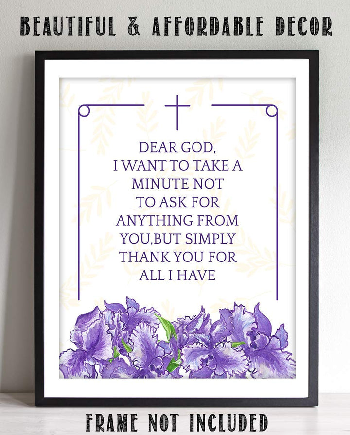 Dear God-Not Asking, But Thanking You For All. 8 x 10"- Spiritual Wall Decor. Modern Floral Typographic Print- Ready to Frame. Home-Office-Church D?cor. Perfect Christian Gift of Gratitude.