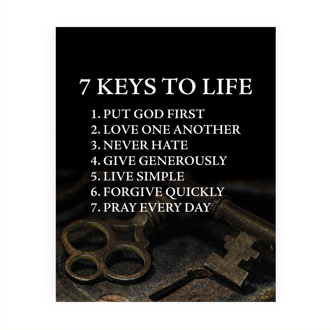 "7 Keys to Life" Inspirational Quotes Wall Sign -8 x 10" Motivational Christian Poster Print -Ready to Frame. Vintage Decor for Home-Office-Classroom-Church. Perfect Life Lessons for All!