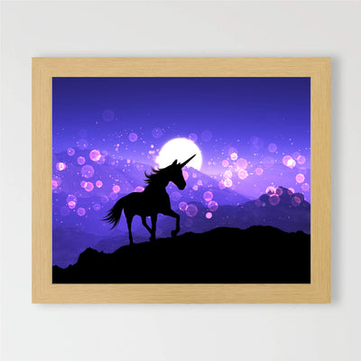 Magical Unicorn Under the Moon- 10 x 8" Wall Art Print- Ready to Frame. Home-Girls Bedroom-Nursery-Play Room Decor. Wall Prints for Animal Themes & Children's Wall Decor. Cute, Girly Decoration!