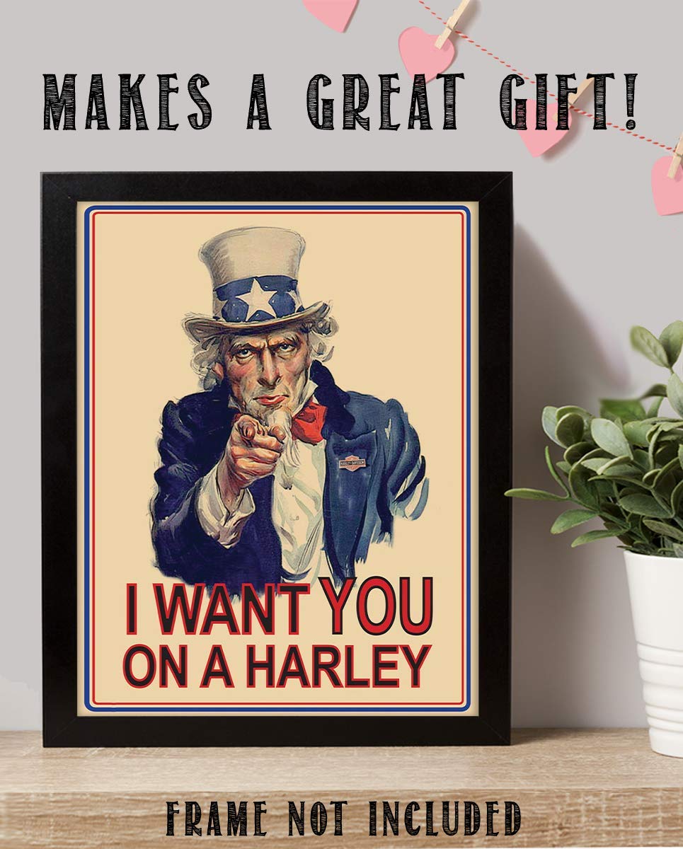 Uncle Sam-"I Want You On A Harley"- Quotes Sign- 8 x10"