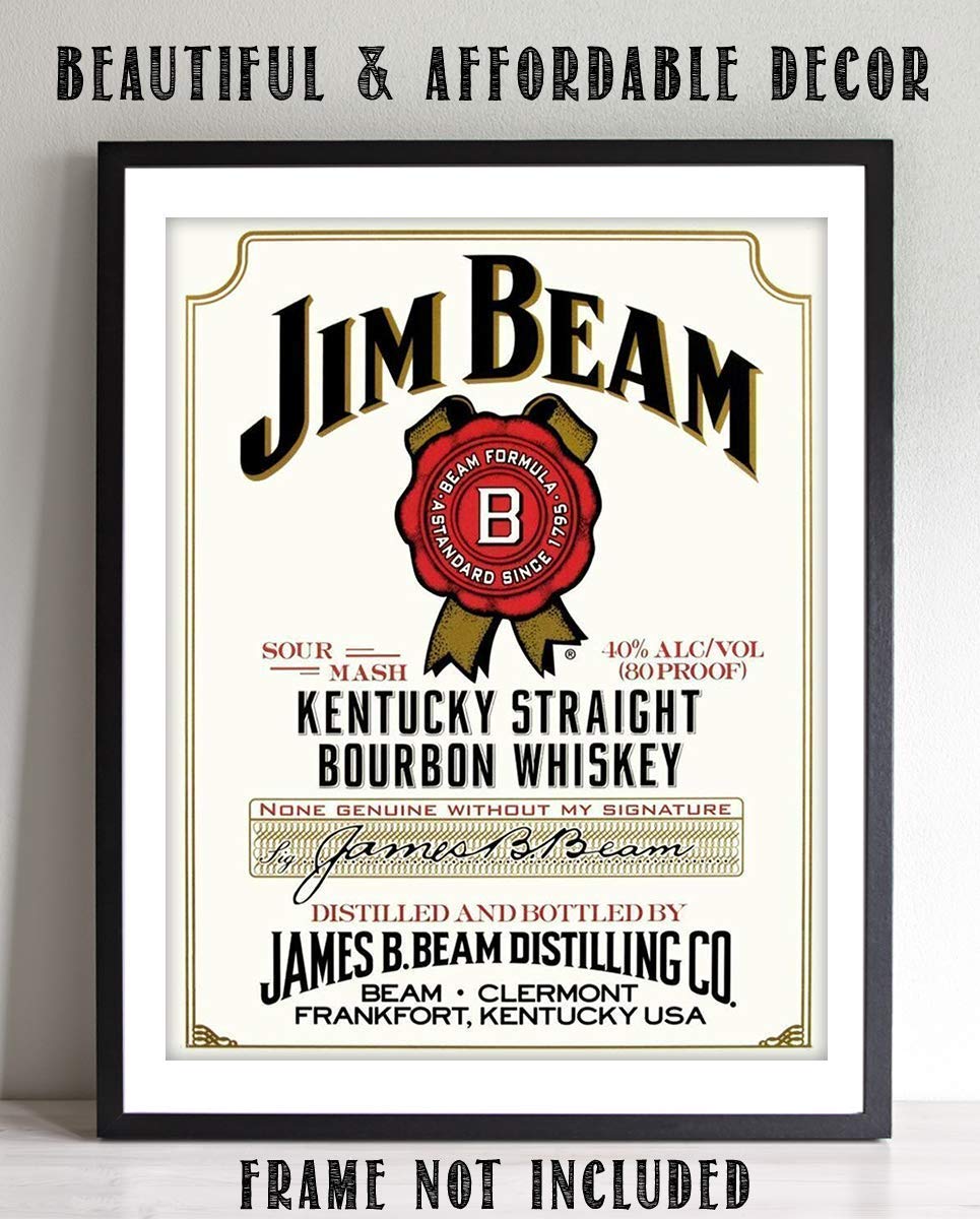 Jim Beam Bourbon Label- Wall Art Sign- 8 x 10"- Genuine Replica Print-Ready to Frame. Home D?cor- Dining D?cor. A Must For Kentucky Bourbon Whiskey Fans. Perfect Addition To Man Cave- Dorm-Bar- Garage