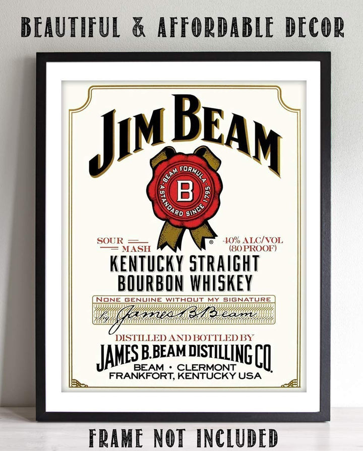 Jim Beam Bourbon Label- Wall Art Sign- 8 x 10"- Genuine Replica Print-Ready to Frame. Home D?cor- Dining D?cor. A Must For Kentucky Bourbon Whiskey Fans. Perfect Addition To Man Cave- Dorm-Bar- Garage